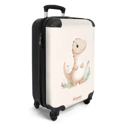 Beige dinosaurus met groene blaadjes NBS - Handbagage koffer - Kinderen Unisex middel -productfoto_3d