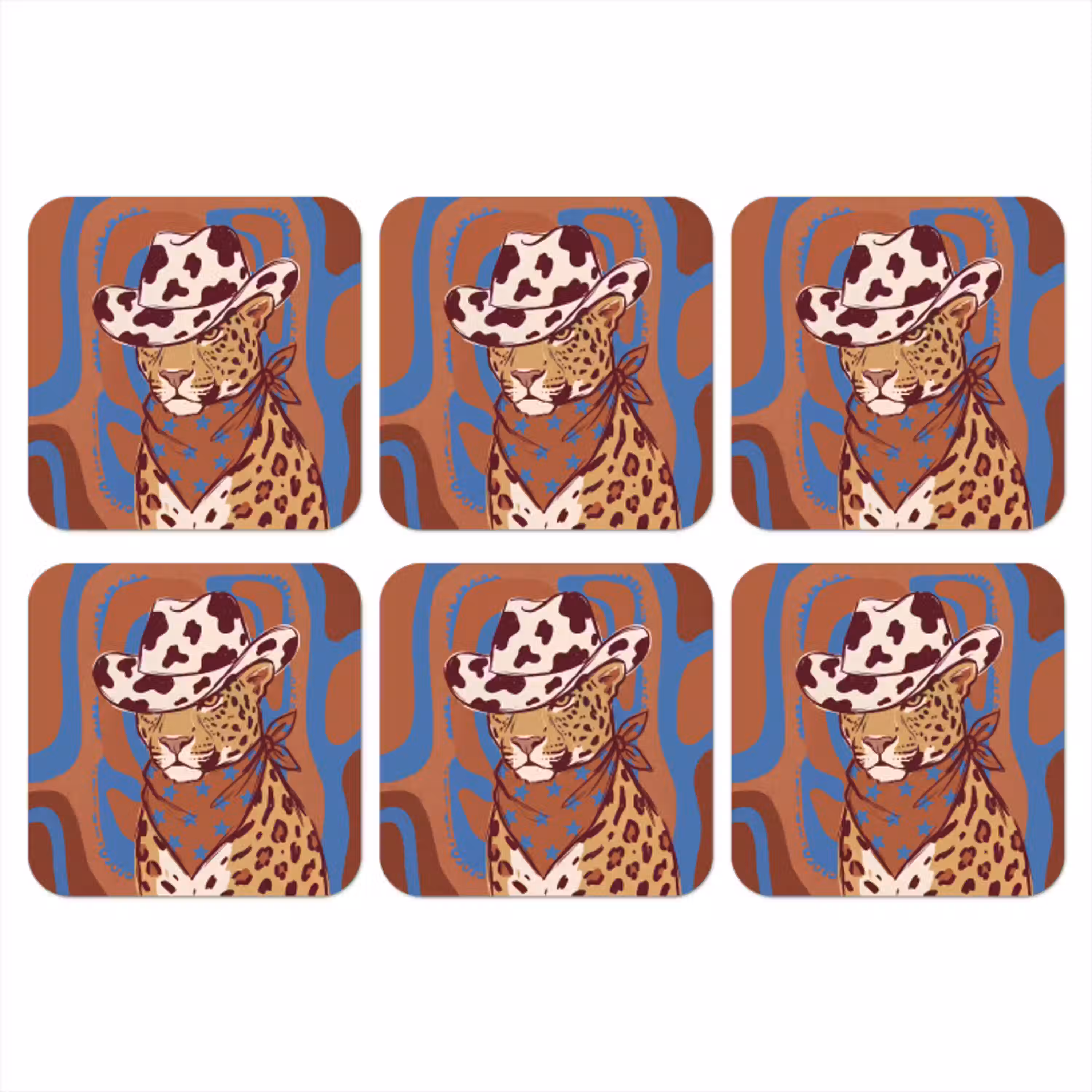 Dieren - Cowboyhoed - Modern - Illustratie - Bruin onderzetter kurk middel -3d