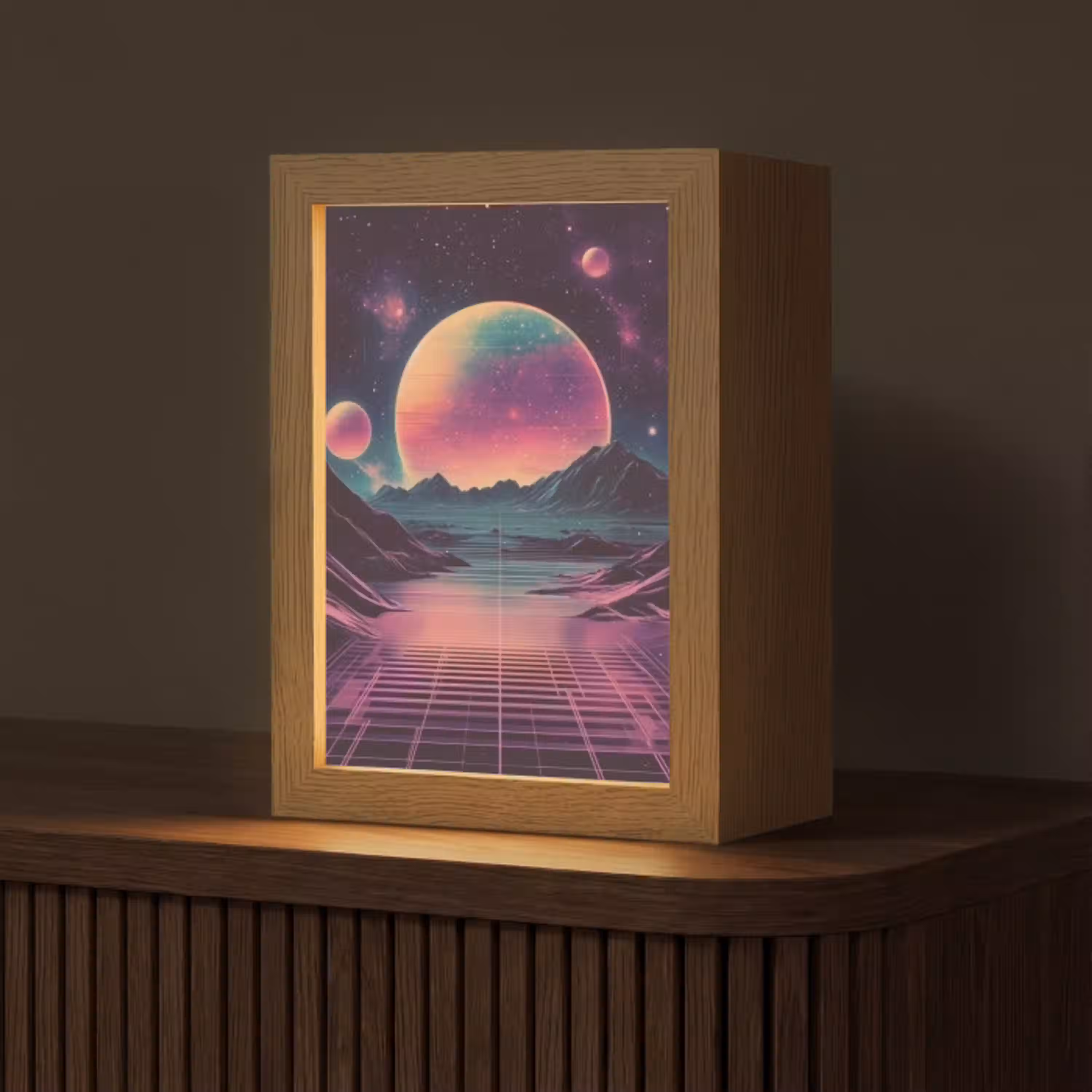 Landschap - Planeten - Horizon - Paars Light Box met kabel (Tafellamp) klein -z3d_website