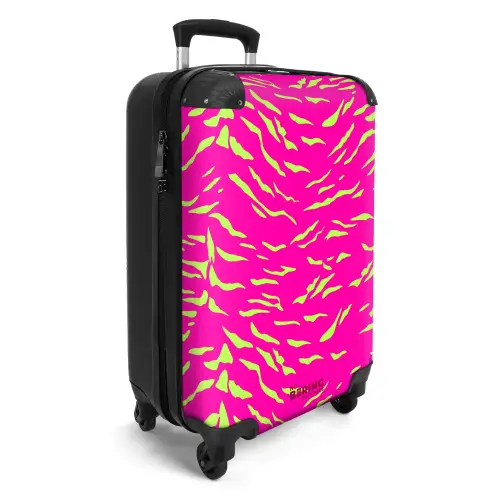 Felroze tijgerprint met limoengroene strepen NBS - Handbagage koffer - Kinderen Unisex middel -productfoto_3d