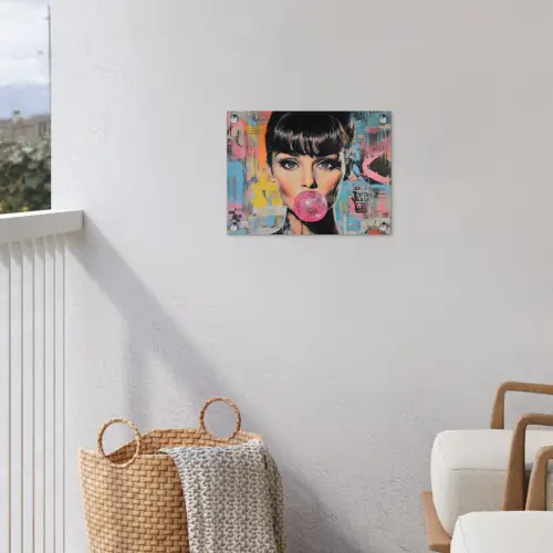 Kauwgom - Vrouw - Penseelstreken - Modern tuinposter los doek klein -sfeer8