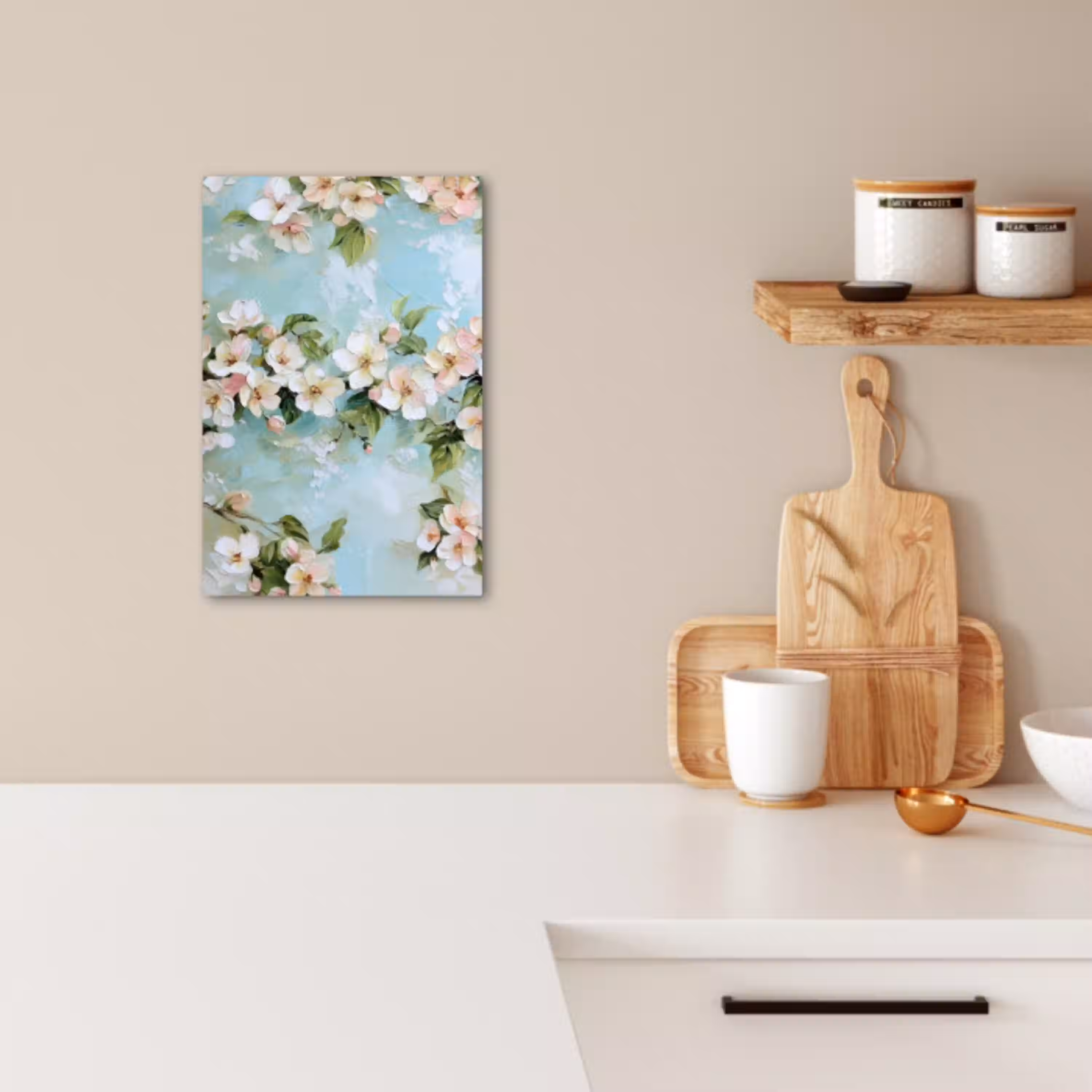 Bloesem - Bladeren - Lichtblauw KitchenYeah - Keuken - Canvas klein -sfeer1