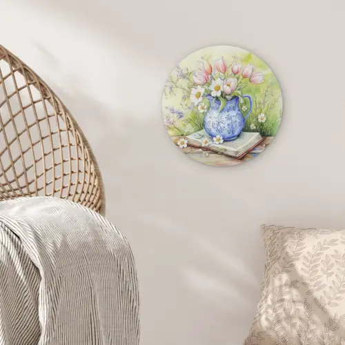 Vaas - Delftsblauw - Madeliefjes Akoestische PET Vilt - Rond klein -sfeer4