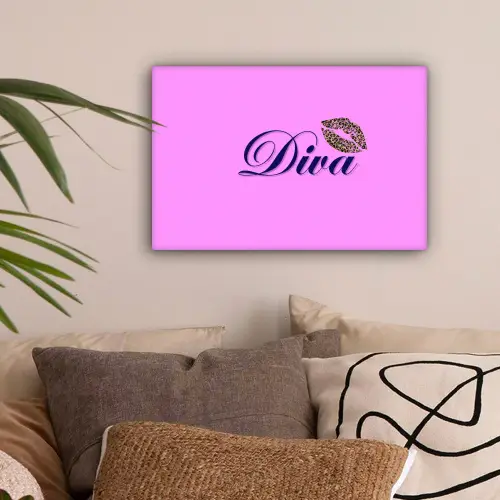 Diva - Lip - Panterprint - Roze canvas 2cm klein -sfeer1