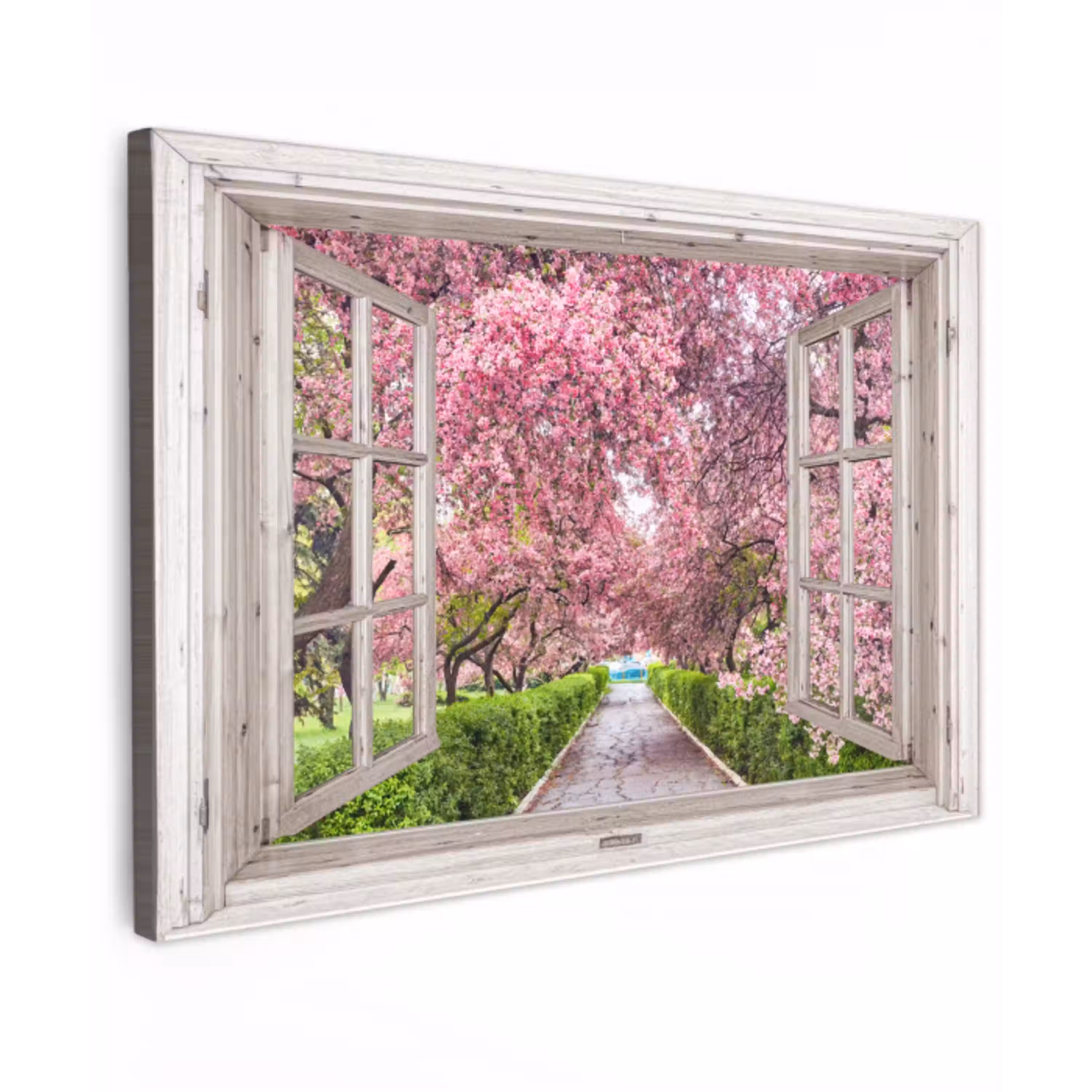 Japans - Sakura - Bloesem - Boom - Bloesem takken - Doorkijk Tuinposter op houten frame 2 cm dik klein -3d