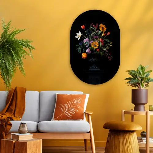 Zonnebloemen - Boeket - Kleurrijk Wandcirkel Ovaal Glas middel -sfeer4