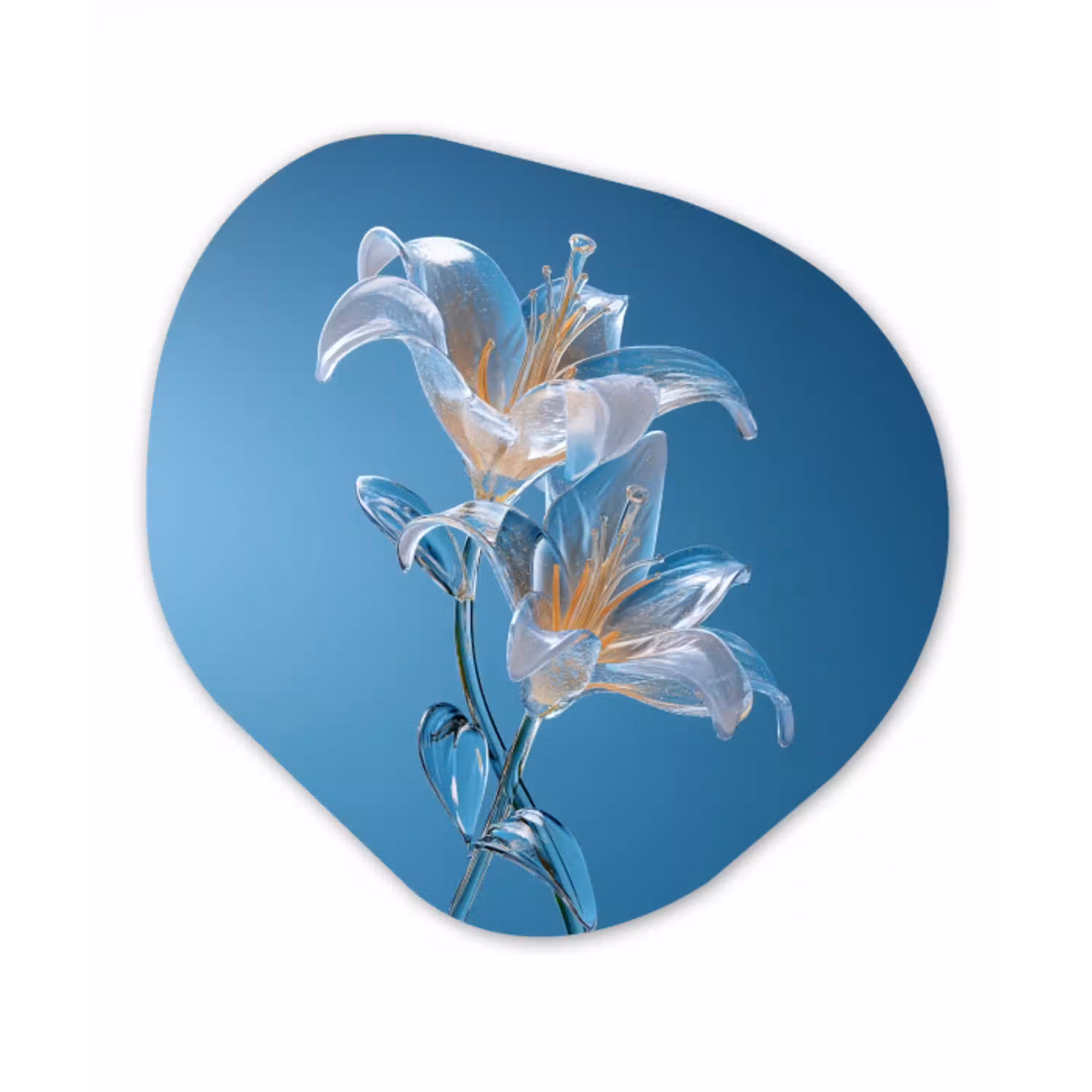 Lelies - Blauw - Glazen Wandcirkel Organisch Plexiglas middel -3d