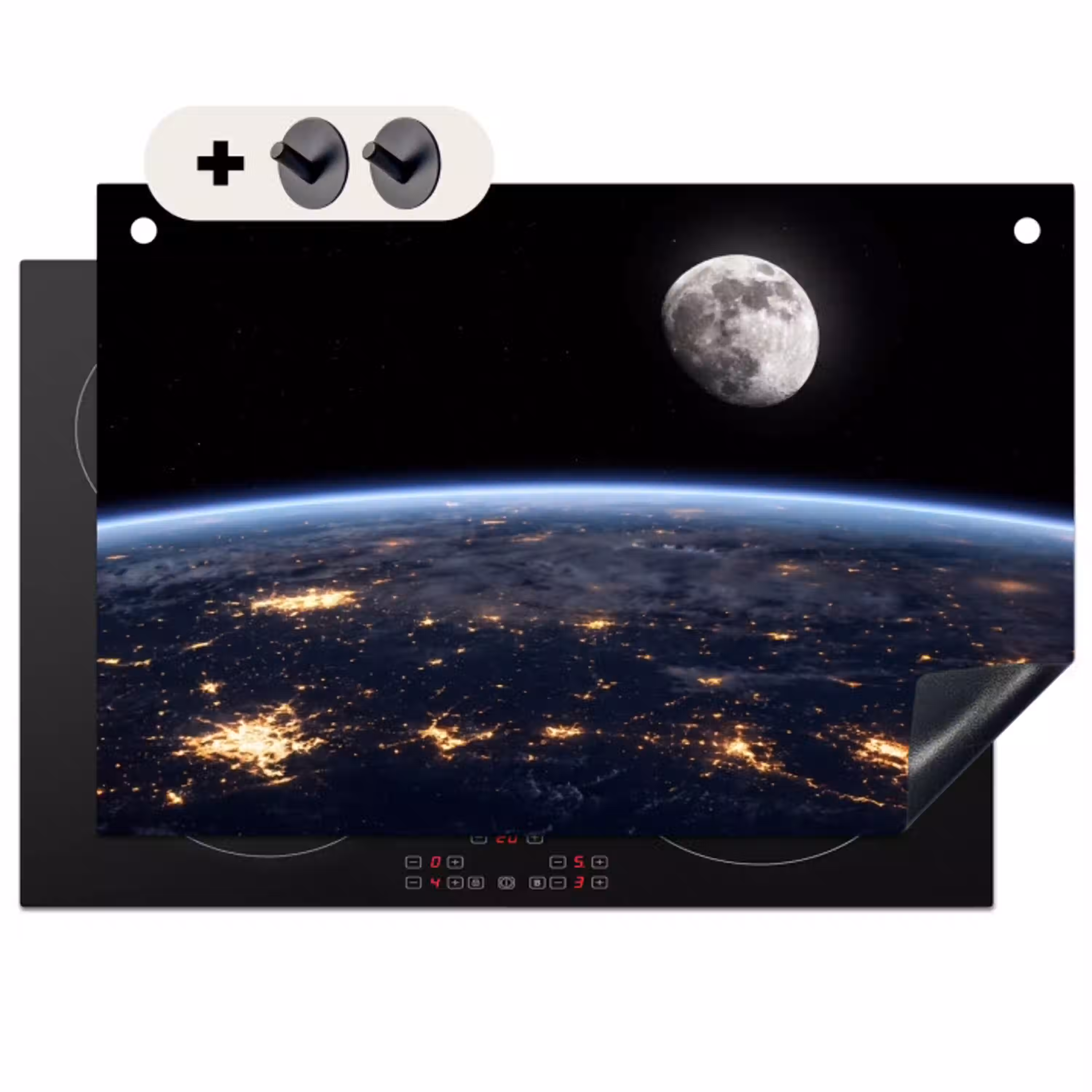 Aarde - Nacht - Ruimte Inductie beschemer met haakjes klein -3d