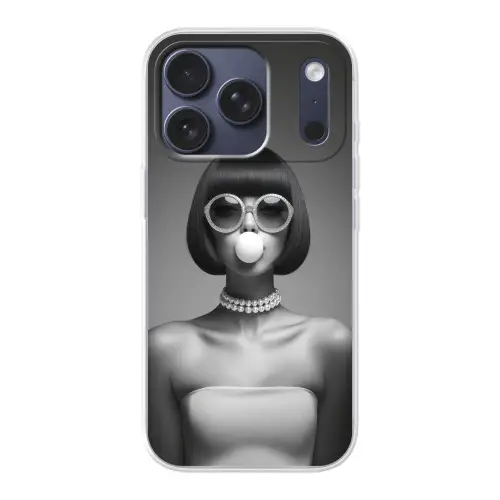 Vrouw - Zwart Wit - Ketting - Zonnebril Telefoonhoesje iPhone 17 Pro klein -3d