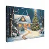 Kerst - Kerstboom - Winter - Huis - Sneeuw Tuinposter op houten frame 2 cm dik klein -3d