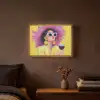 Vrouw - Hoed - Paars - Wijn Light Box met batterij (Wandlamp) middel -sfeer4