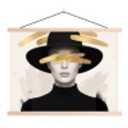 Vrouw - Portret - Modern - Goud - Kunst textielposter latten blank klein -3d
