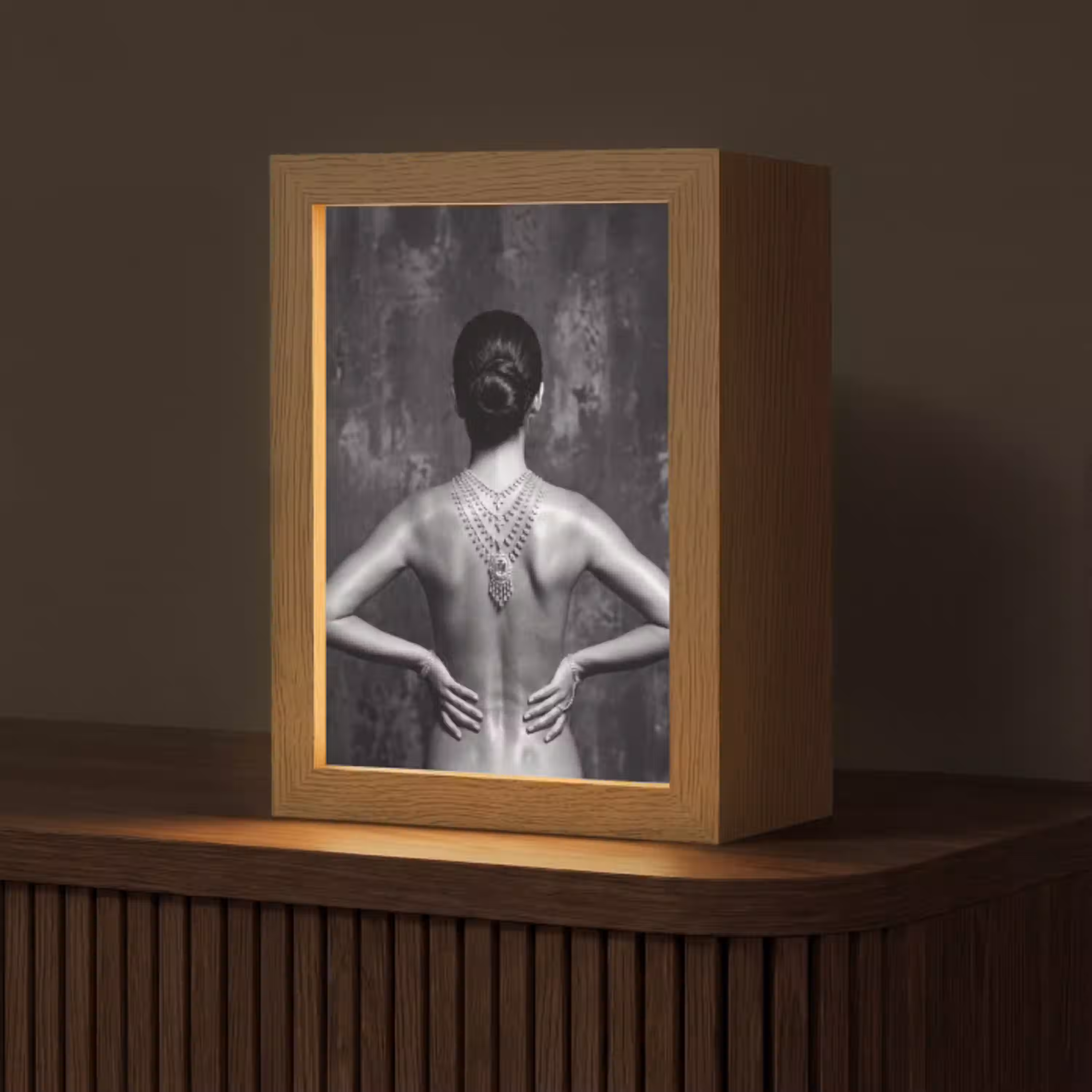 Rug - Ketting - Portret - Zwart - Wit - Glamour Light Box met kabel (Tafellamp) klein -z3d_website