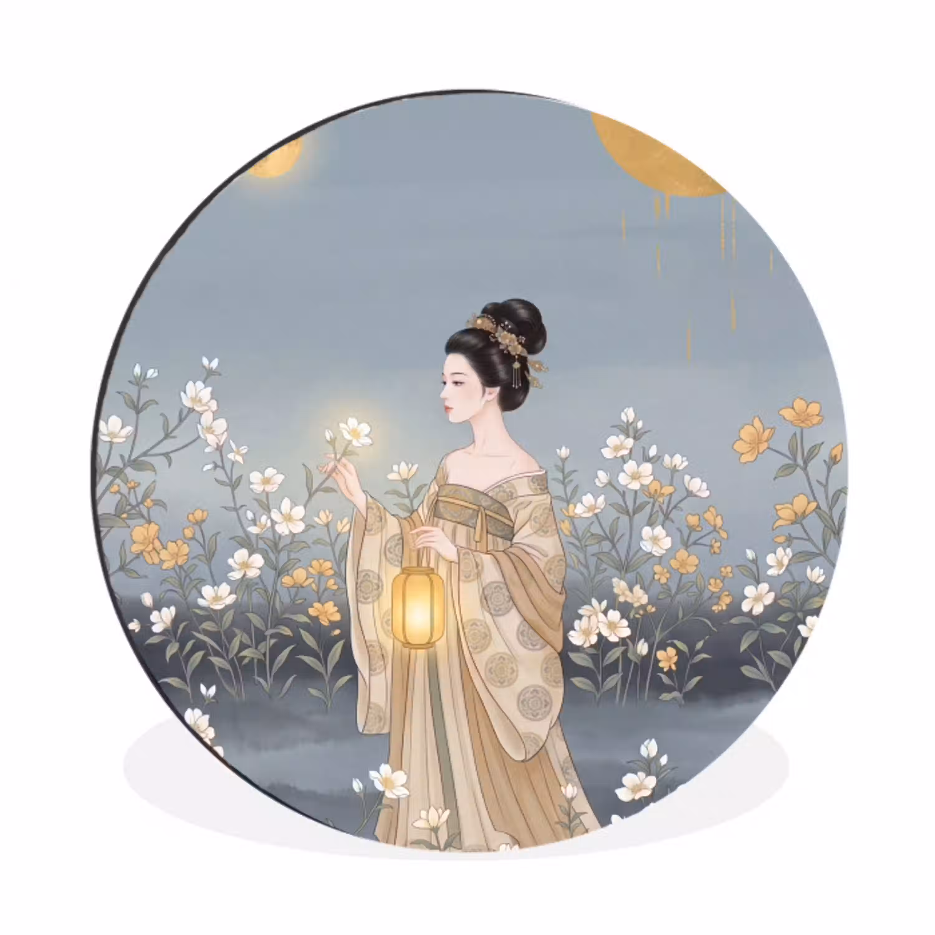 Aziatisch - Vrouw - Kimono Wandcirkel aluminium klein -3d