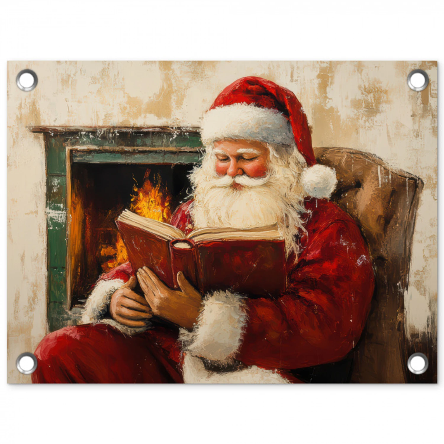 Kerst - Kerstman - Winter - Open Haard tuinposter los doek klein -3d
