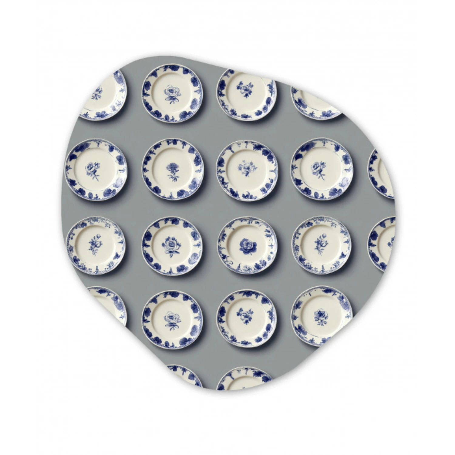 Borden - Bloemen - Blauw - Wit Wandcirkel Organisch Aluminium middel 851 -3d