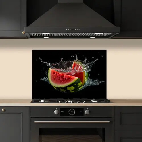 Watermeloen - Zwart - Water - Fruit - Meloen keuken achterwand spatscherm klein -sfeer1