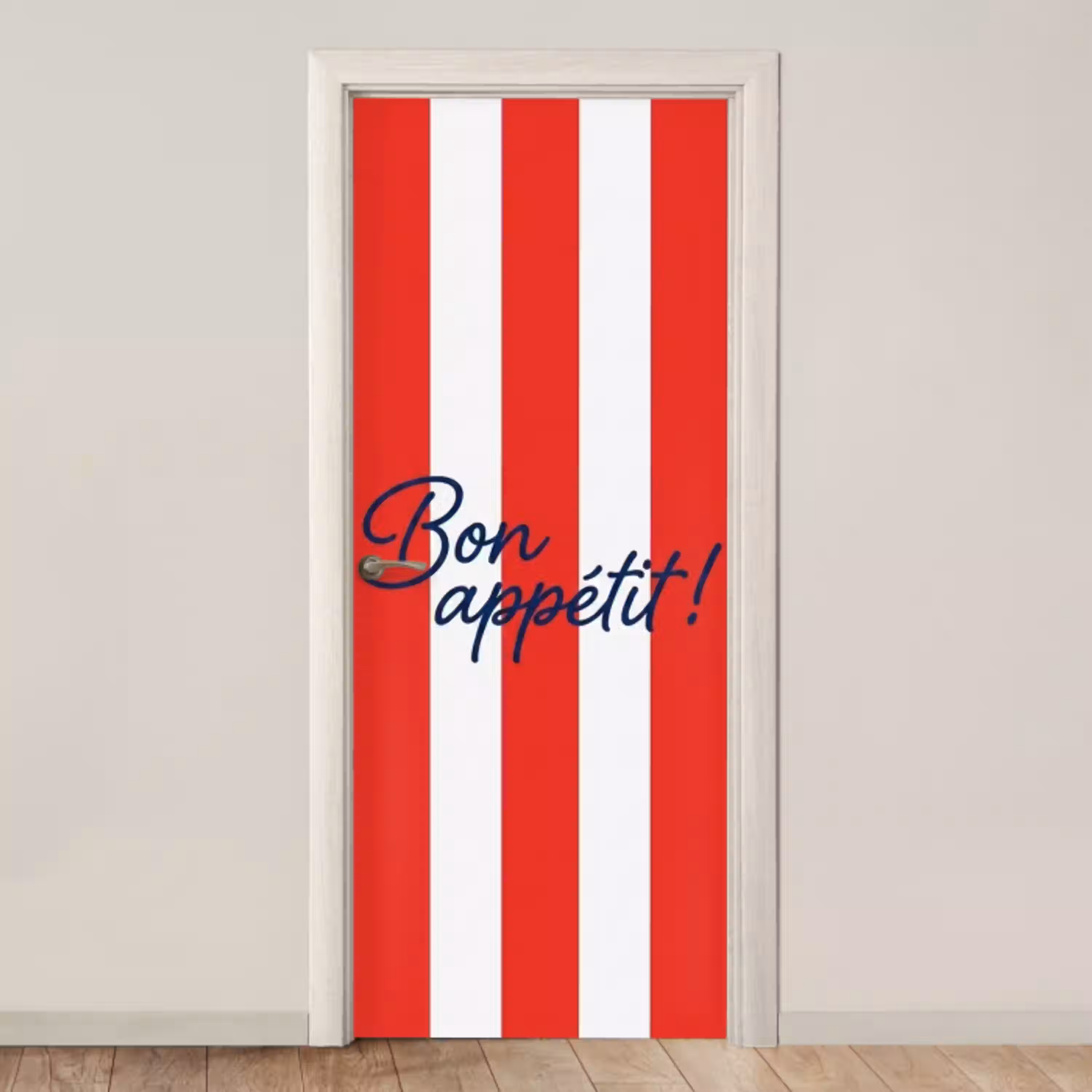 Eten - Spreuk - Keuken - Grafisch - Rood-Wit deurposter klein -3d_beige
