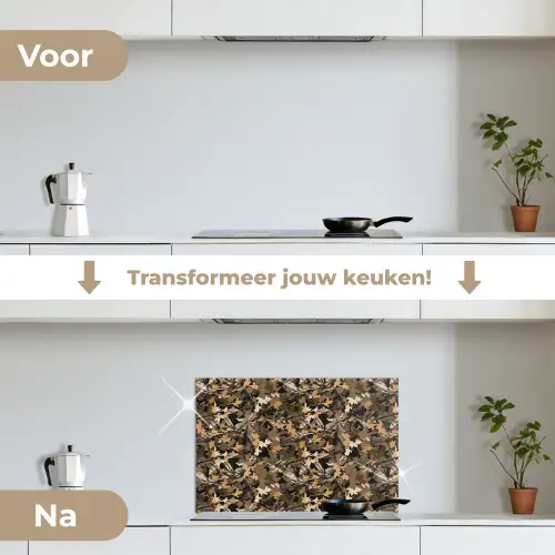 Herfst - Bladeren - Camouflage keuken achterwand spatscherm klein 900 -voor_na_NL
