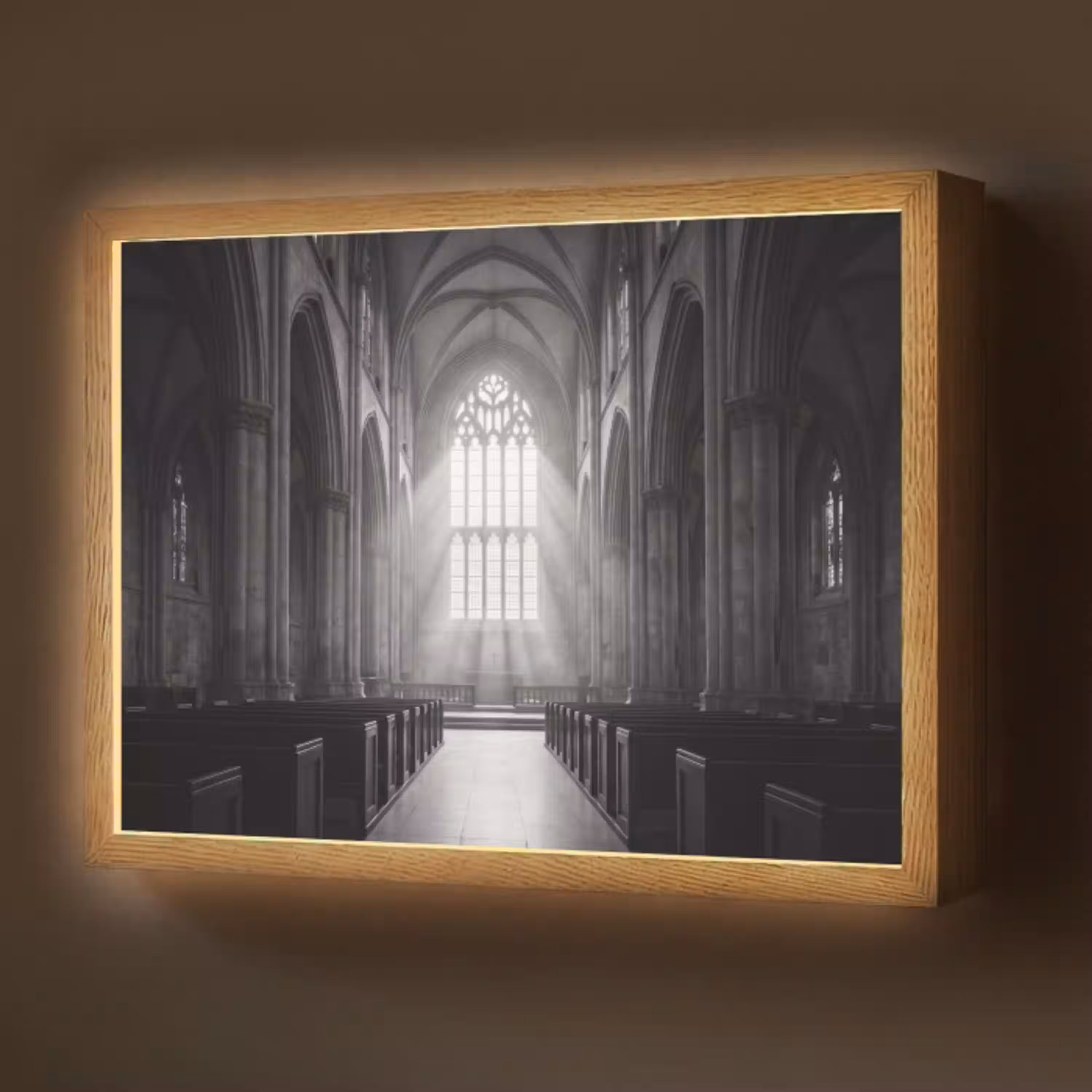 Kerk - Interieur - Lichtstralen - Architectuur - Klassiek Light Box met batterij (Wandlamp) middel -z3d_website
