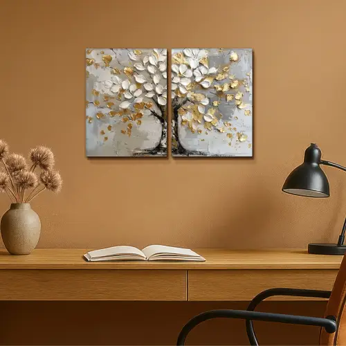 Boom - Wit - Goud - Verflook Canvas - Meerluiken 2 luik klein -sfeer5