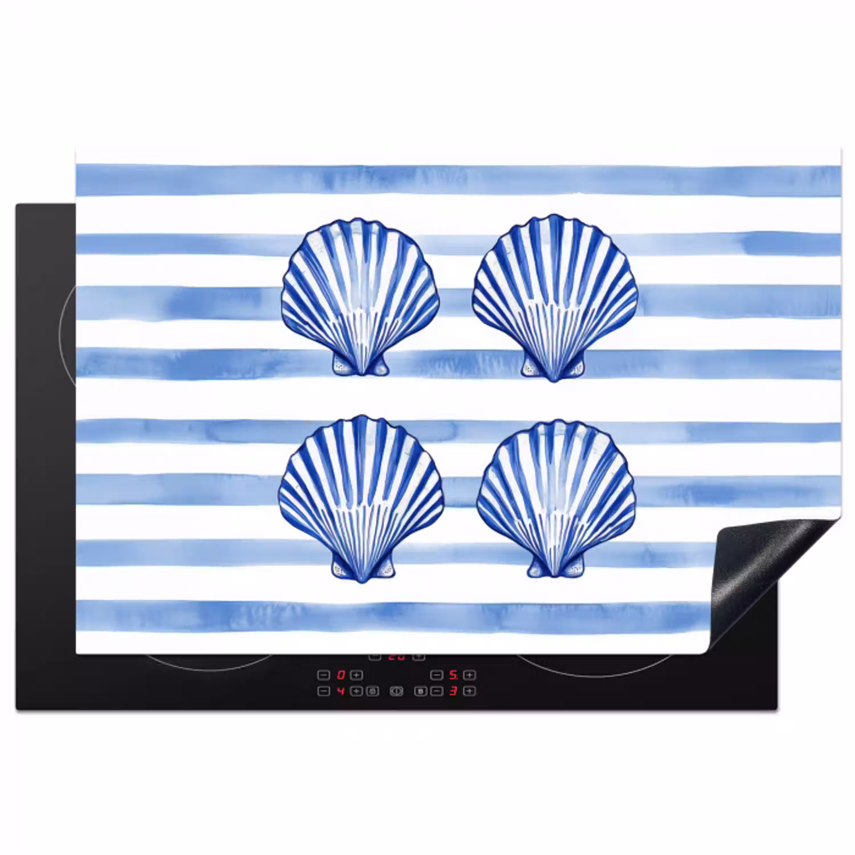 Vier schelpen - Blauw - Wit - Strepen Inductie beschermer vinyl 3mm klein -3d