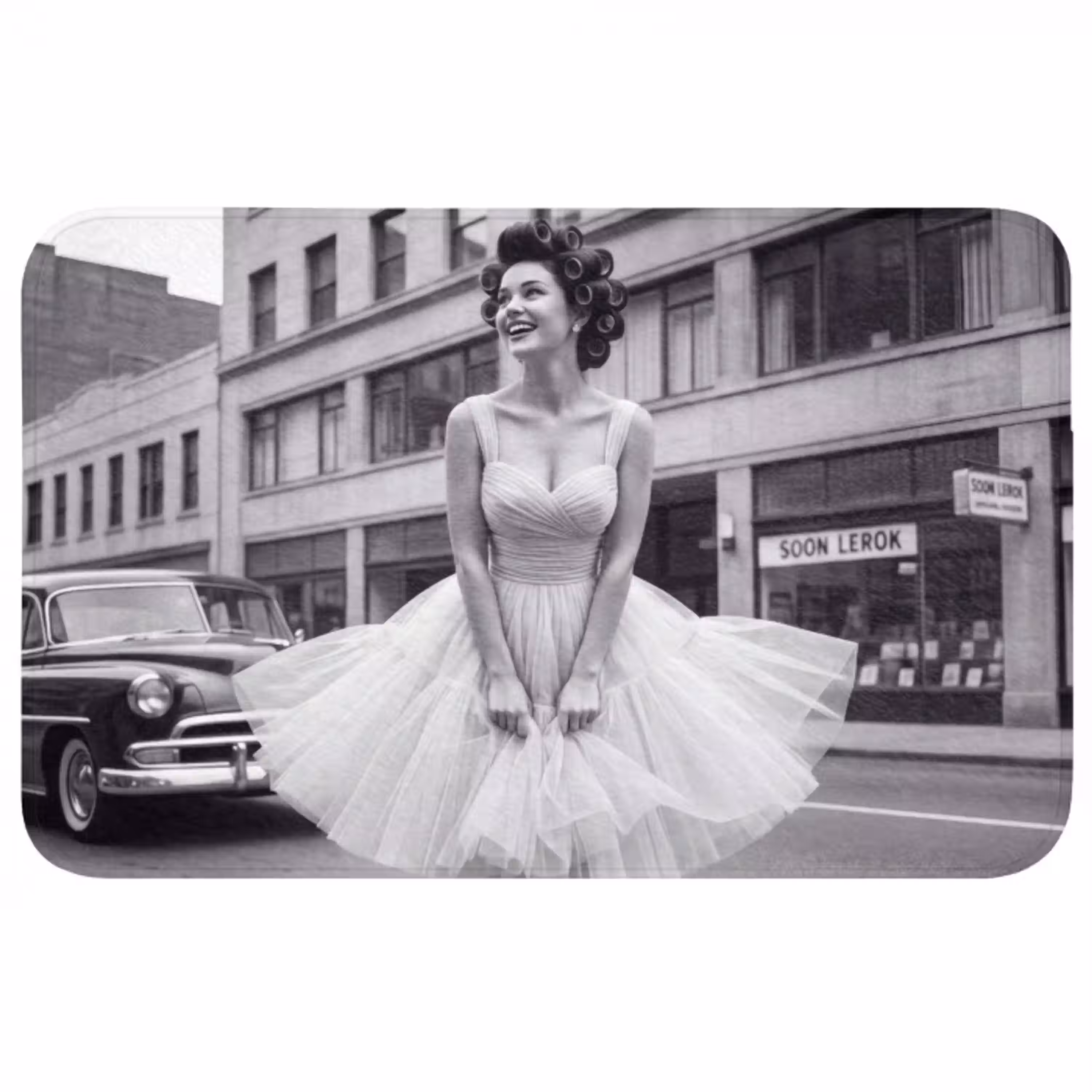 Retro - Vrouw - Zwart - Wit WCmat middel -3d