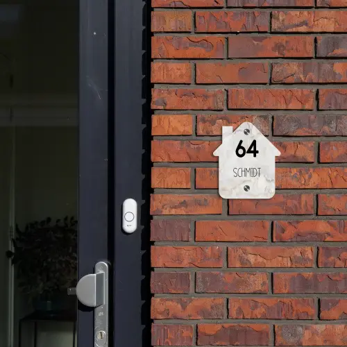 Beige marmer - Traditioneel Naambord Huisje klein -sfeer2