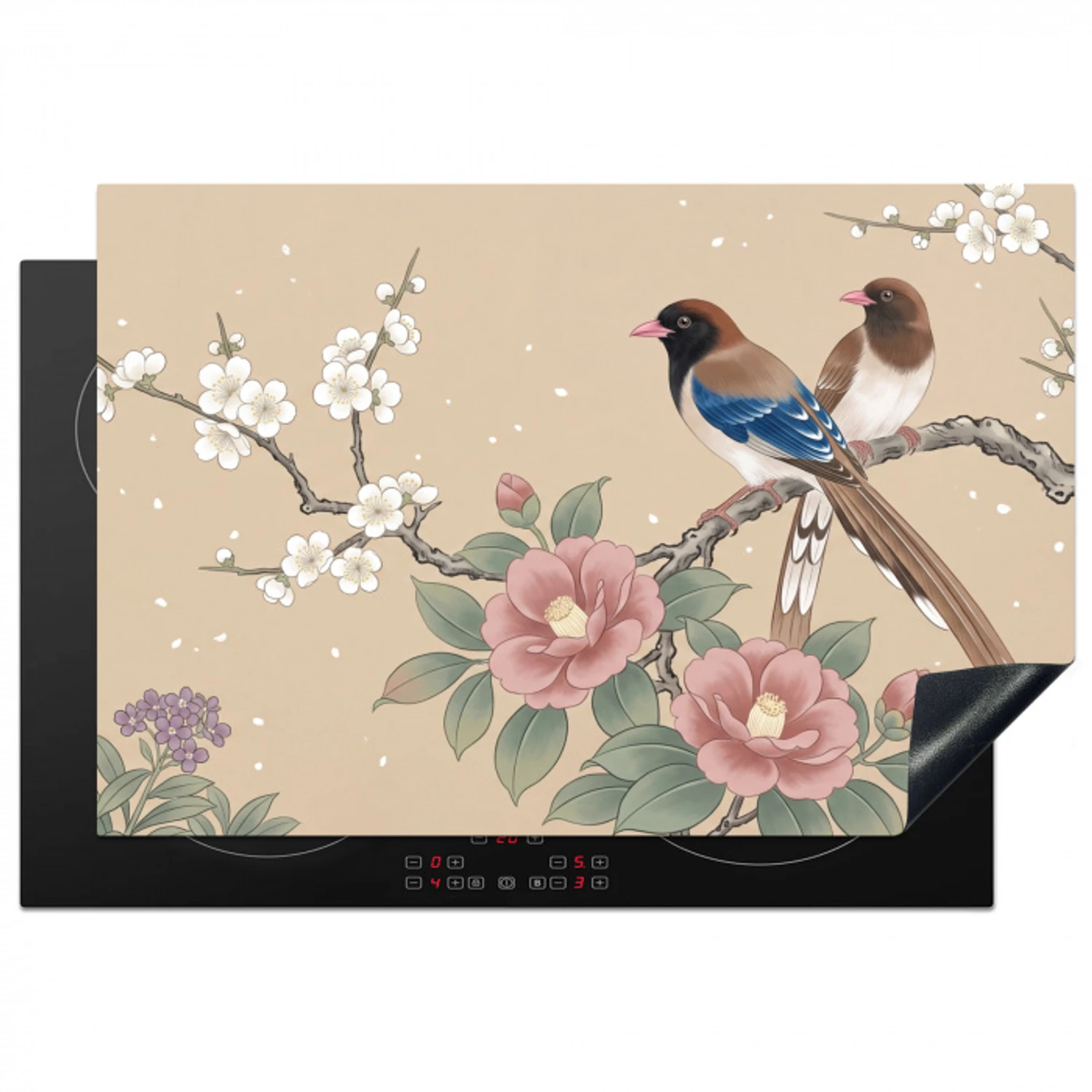 Bloemen - Vogels - Bloemen Inductie beschermer vinyl 3mm klein -3d