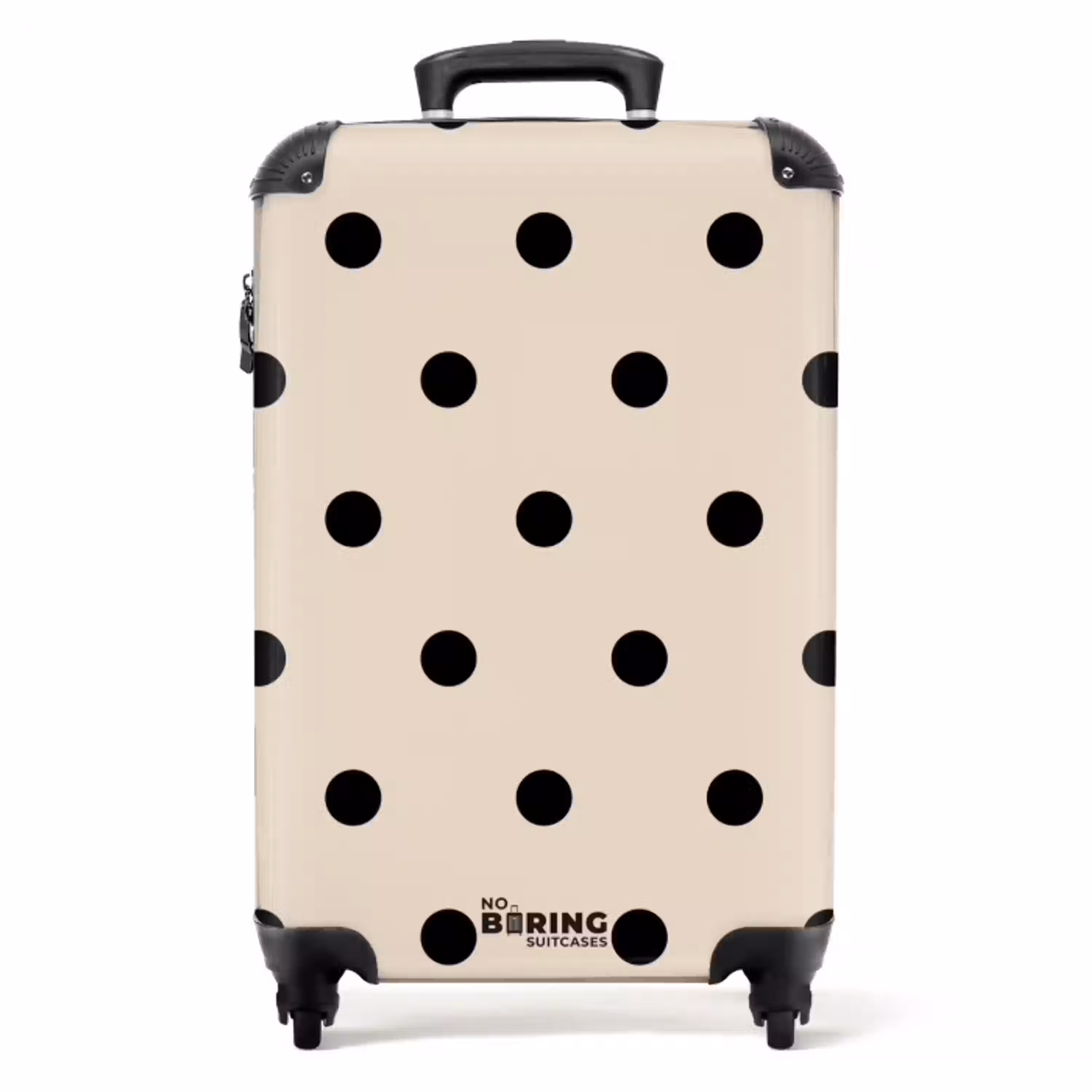 Beige achtergrond met zwarte stippen NBS - Handbagage koffer - Unisex middel -productfoto_recht