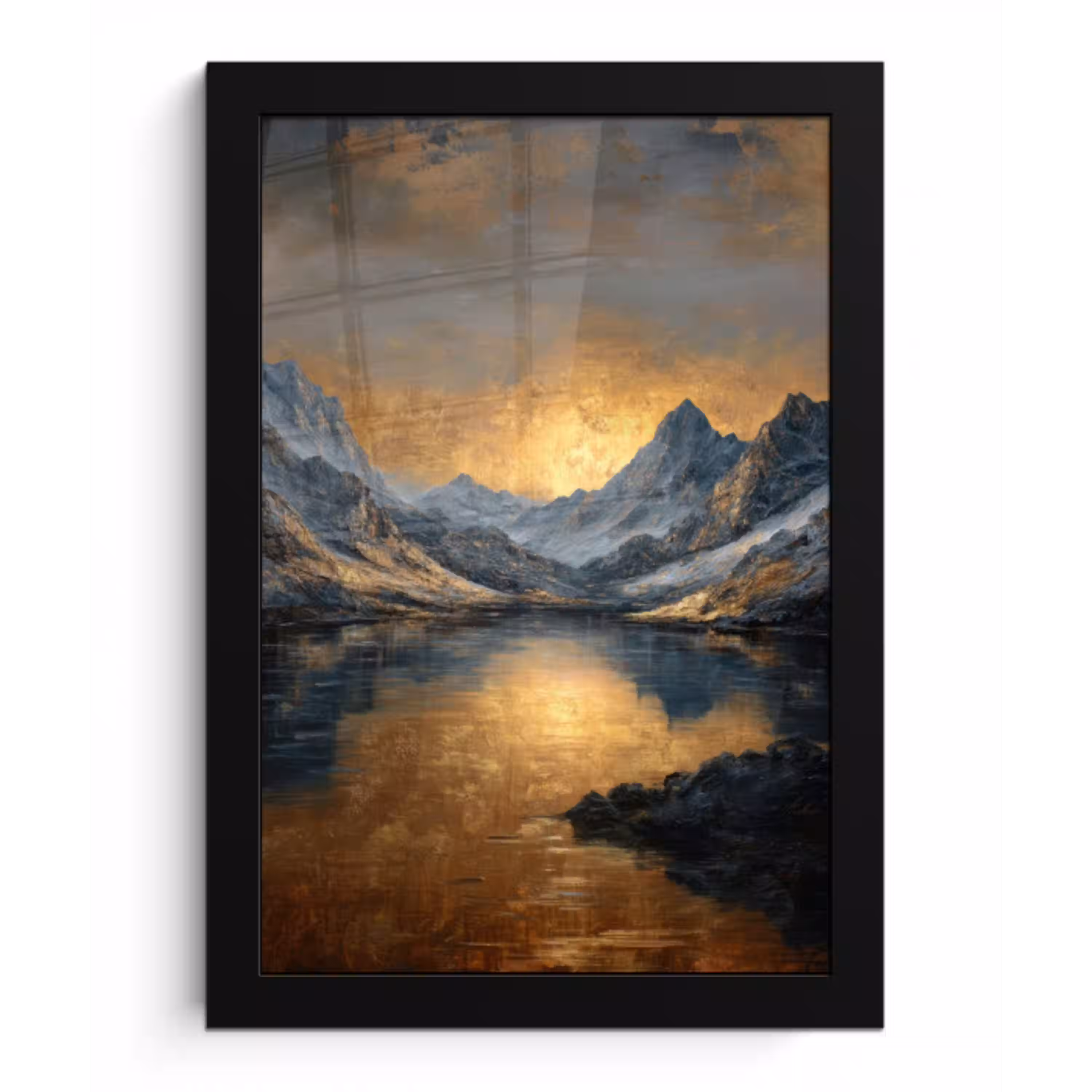 Berglandschap met Gouden Zonsondergang fotolijst zwart zonder passe partout klein -3d