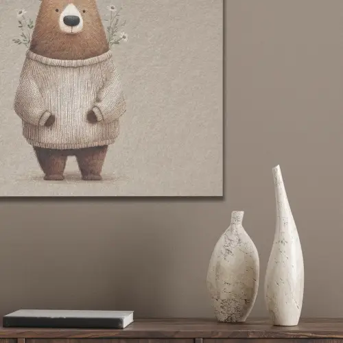 Beer - Witte bloemen - Knus PET vilt klein -sfeer6_closeup