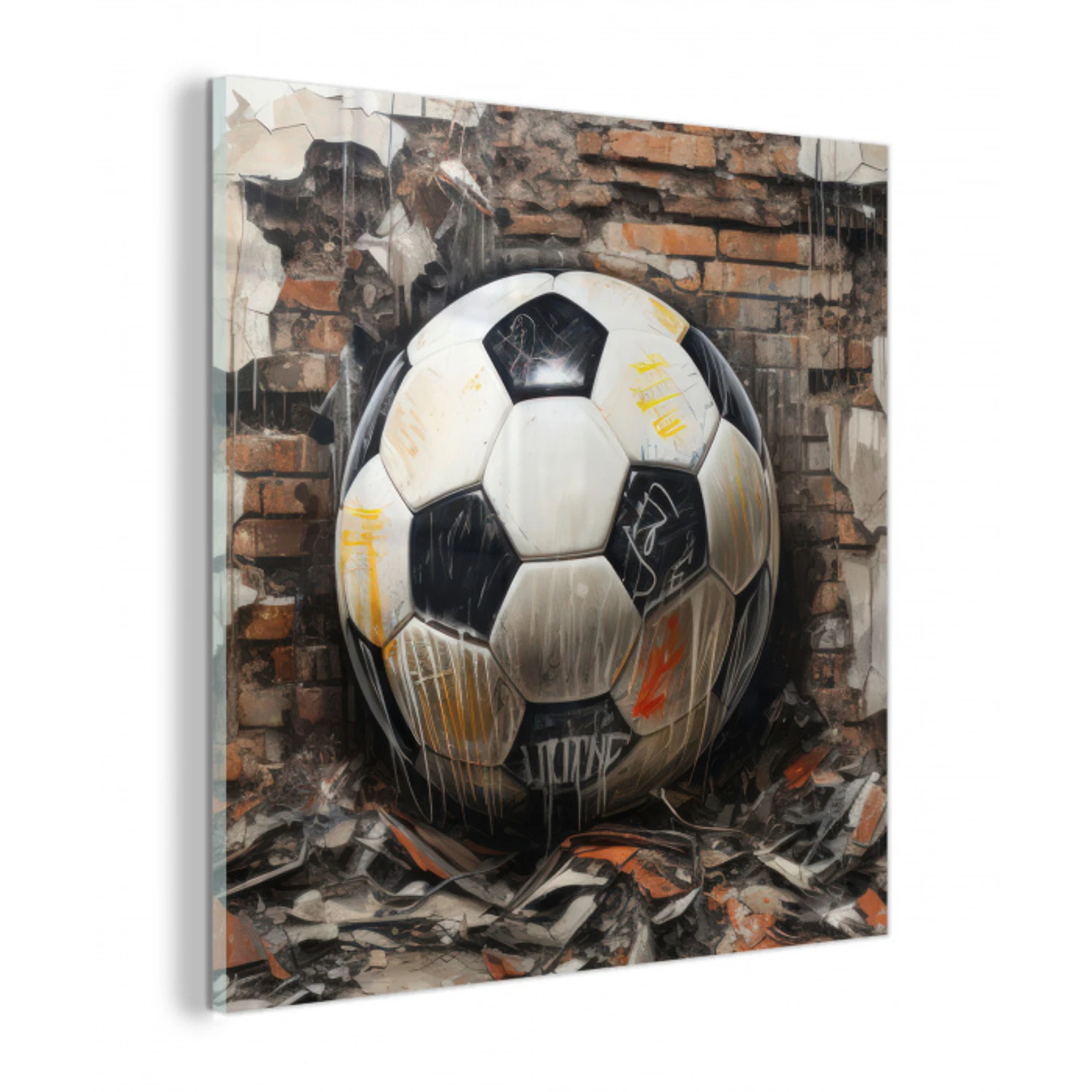 Voetbal - Muur - Zwart - Wit plexiglas 5mm klein -z3d