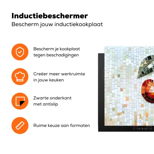 Kersen - Rood - Mozaïek - Blaadjes Inductie beschermer vinyl 3mm klein -zzzzzzz-td-ups