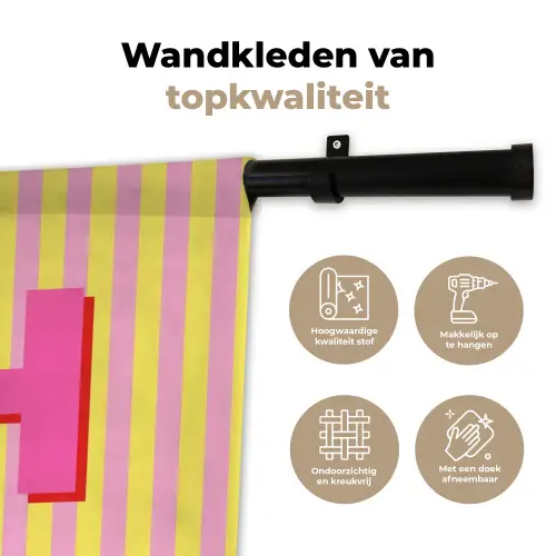 Tekst - Strepen - Roze Wandkleed katoen klein -sfeer2