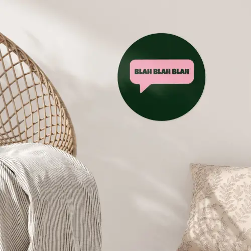 Tekstwolk - BLAH BLAH BLAH - Roze Wandcirkel behangsticker klein -sfeer4