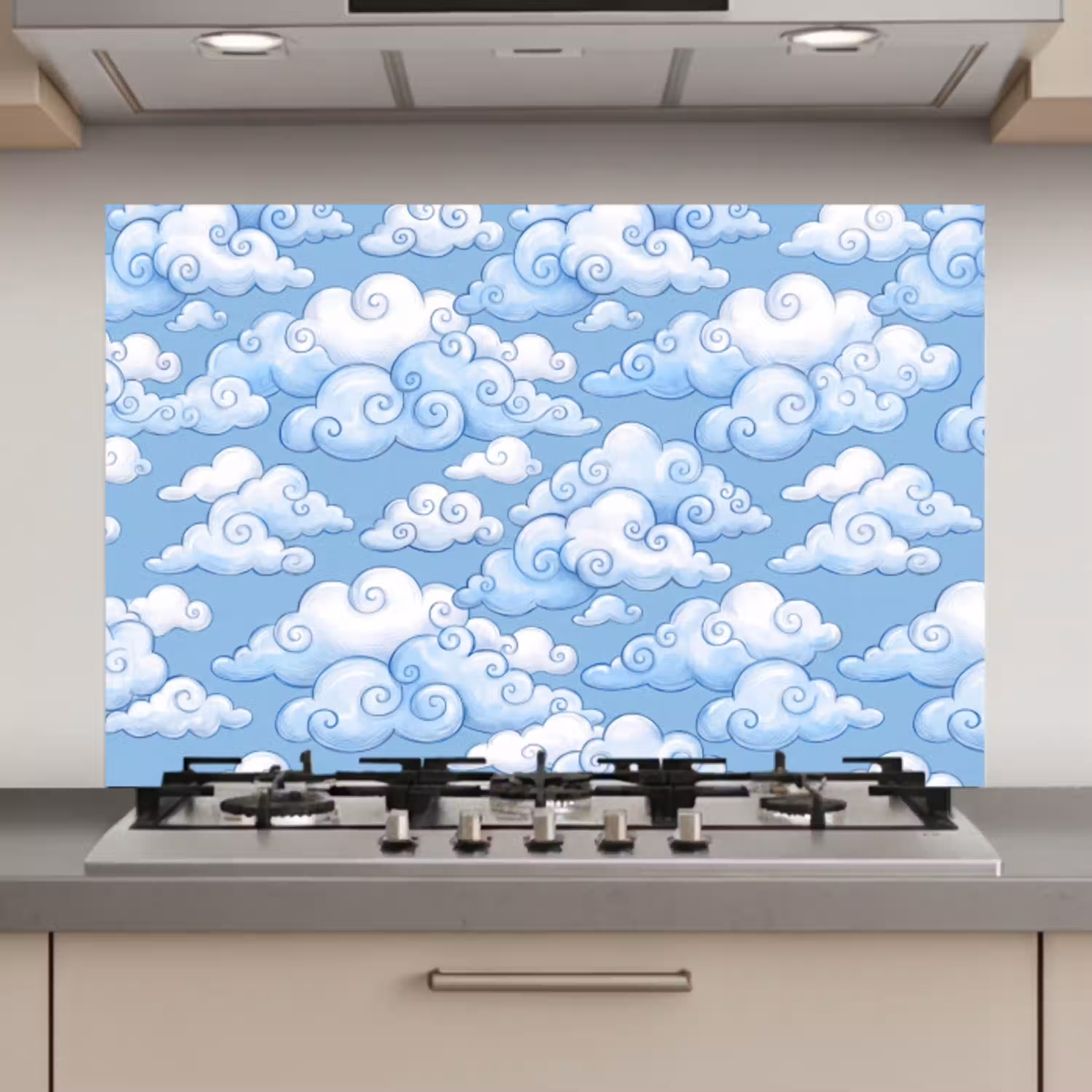 Wolken - Patroon - Hemel - Illustratie - Wit keuken achterwand spatscherm klein -3d_website