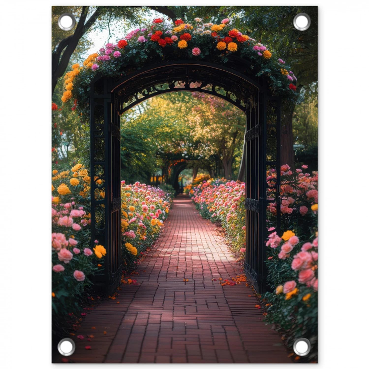 Doorkijk - Bloemen - Pad - Natuur - Kleurrijk tuinposter los doek klein -3d