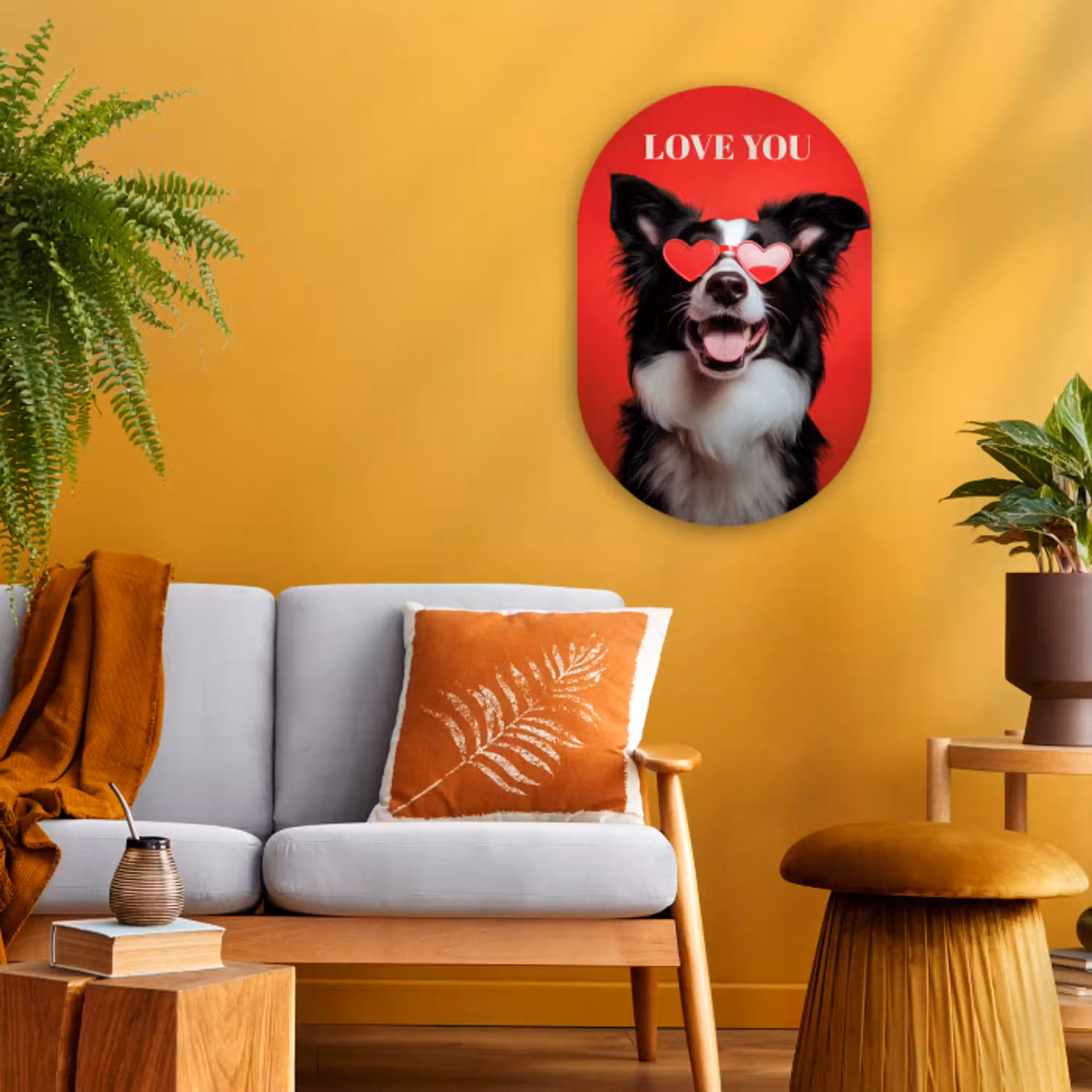 Hond - Hartjesbril - Loveyou - Rood Wandcirkel Ovaal Forex klein -sfeer4