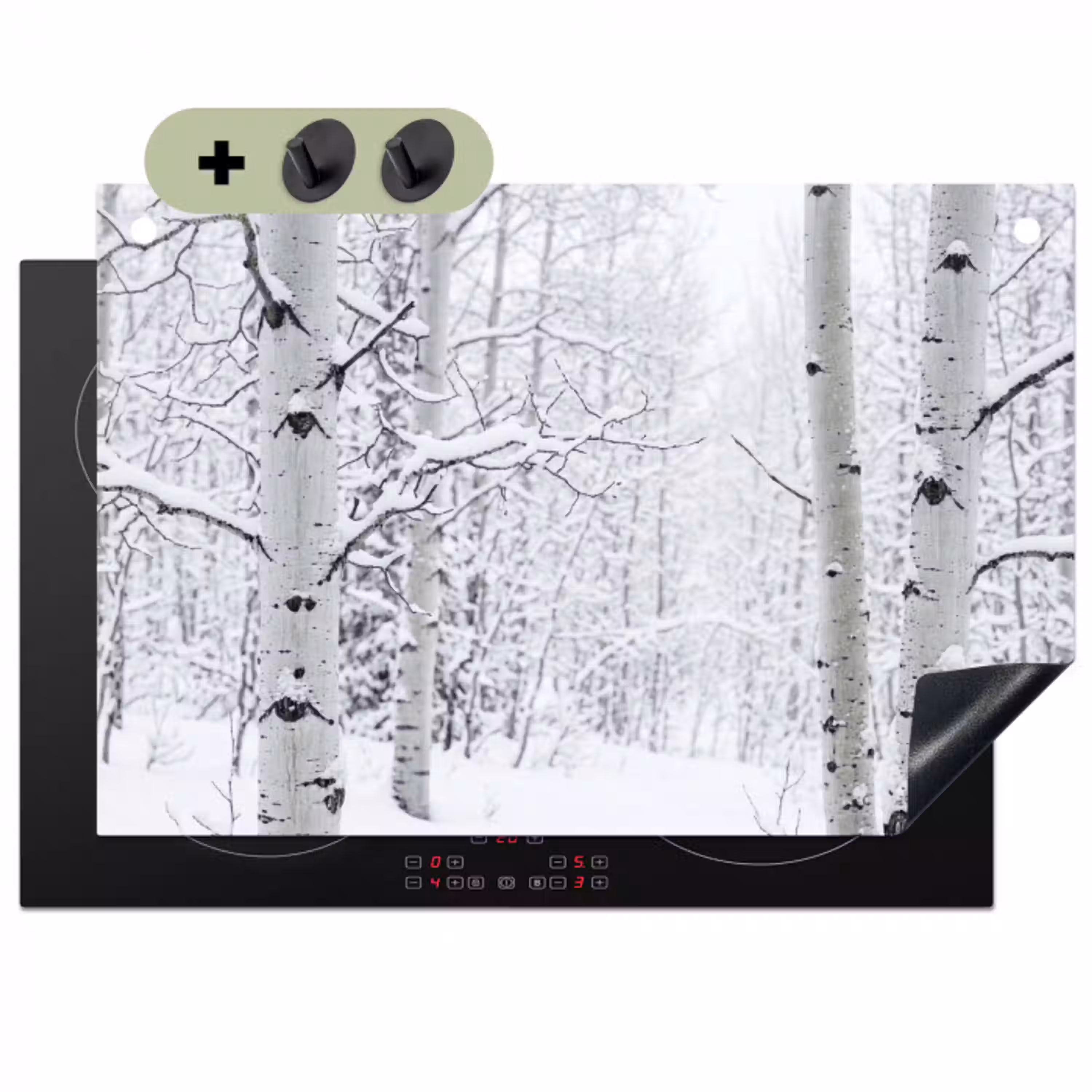 Berkenbomen - Sneeuw - Winter - Bos - Wit Inductie beschemer met haakjes klein -3d