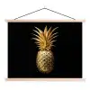 Ananas - Zwart - Goud - Luxe textielposter latten blank klein -3d