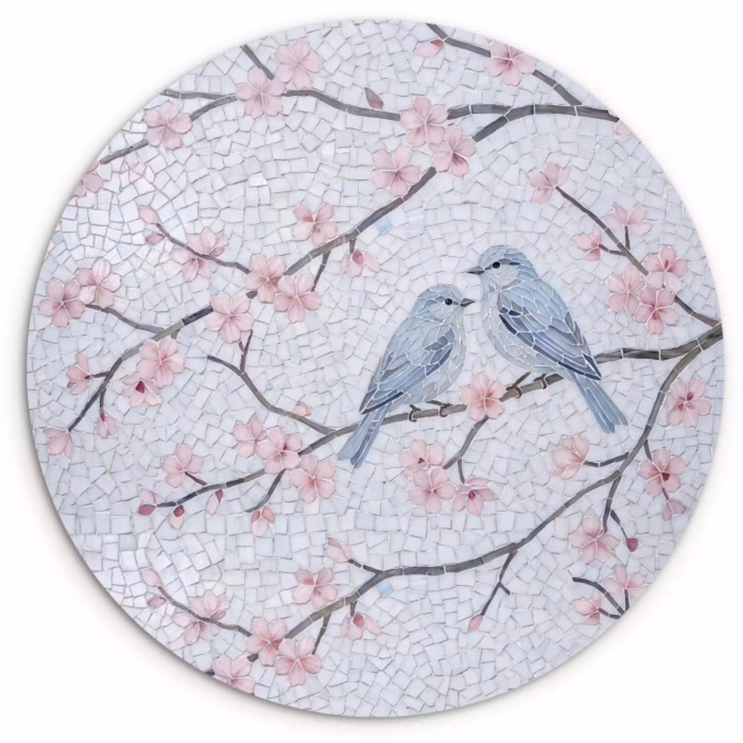 Vogel - Bloemen - Natuur - Mozaïek - Roze Wandcirkel kunststof plaat 5mm dik klein -3d