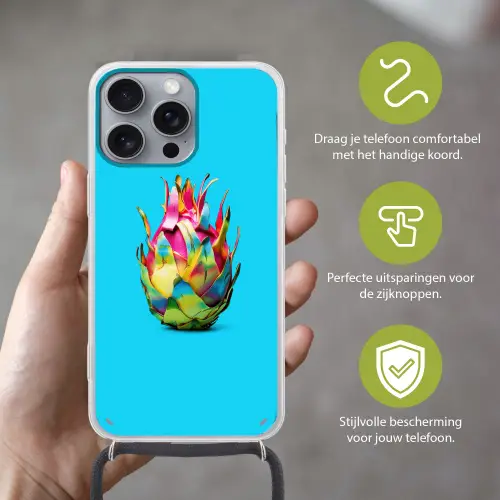 Drakenfruit - Blauw - Levendig Hoesje iPhone 16 Pro Max met koord klein -sfeer2_NL