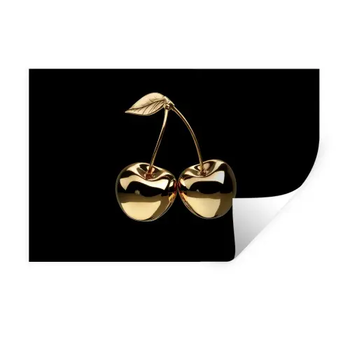 Kersen - Zwart - Goud - Chrome Muursticker klein -3d