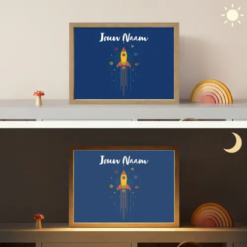 Raket - Blauw - Sterren Light Box met batterij (Wandlamp kind) middel -sfeer3_kind