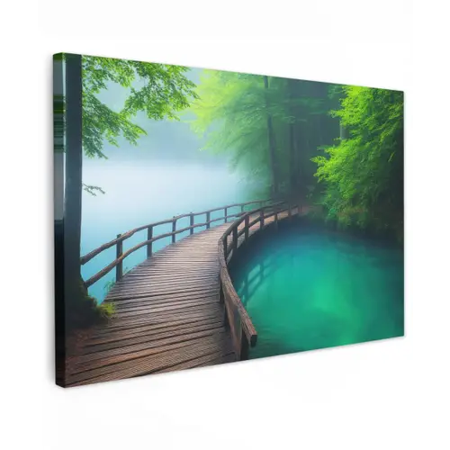 Brug - Water - Rivier - Bos Tuinposter op houten frame 2 cm dik klein -3d