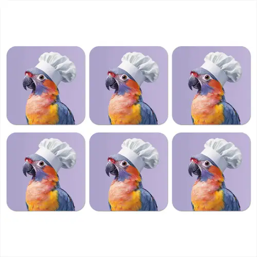 Papegaai - Koksmuts - Paars - Cute onderzetter kurk middel -3d