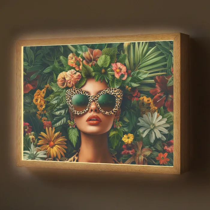 Vrouw - Panterprint - Jungle - Natuur - Luxe Light Box met batterij (Wandlamp) middel -z3d_website