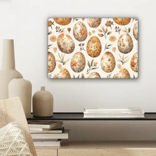 Paaseieren - Bruin - Bloemen canvas 2cm klein -sfeer6