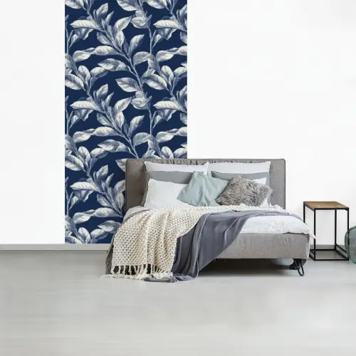 Botanisch - Patroon - Blauw fotobehang vinyl groot 64 -slaapkamer